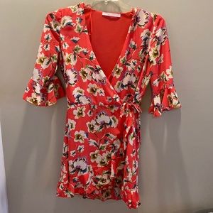 Zara pink floral cross over ruffle romper
